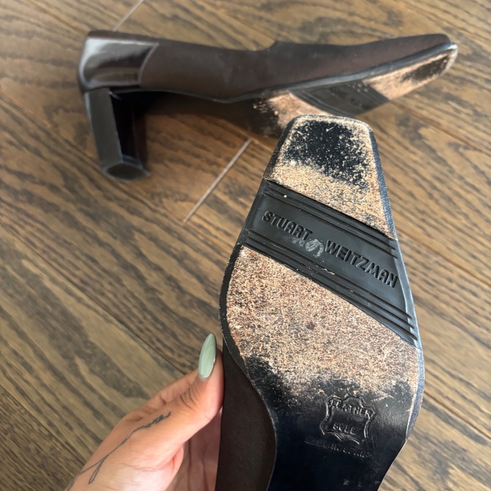 Stuart Weitzman Brown Square Toe Heels, Size 7.5 - image 7